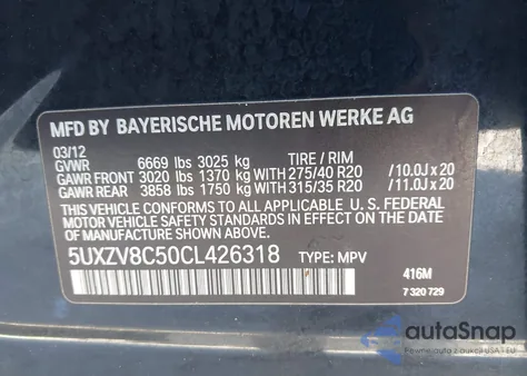 2012 BMW X5 xDrive50I from USA, damaged, VIN 5UXZV8C50CL426318